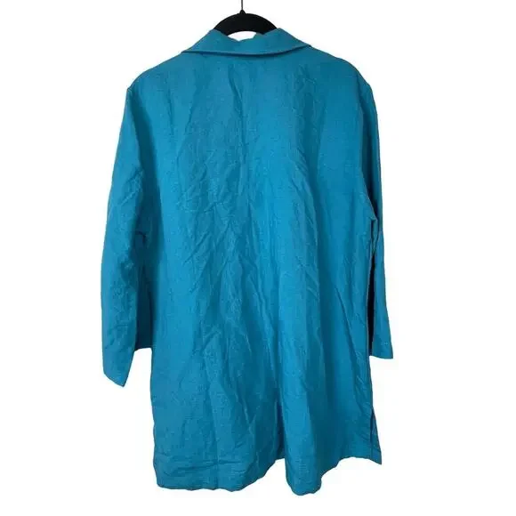 Soft Surroundings Women's size M Teal Linen Blend Tunic Shirt 3/4 Sleeve - Picture 3 of 7